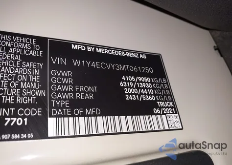 2021 Mercedes-Benz Sprinter 2500 High Roof V6 z USA, uszkodzony, nr VIN W1Y4ECVY3MT061250